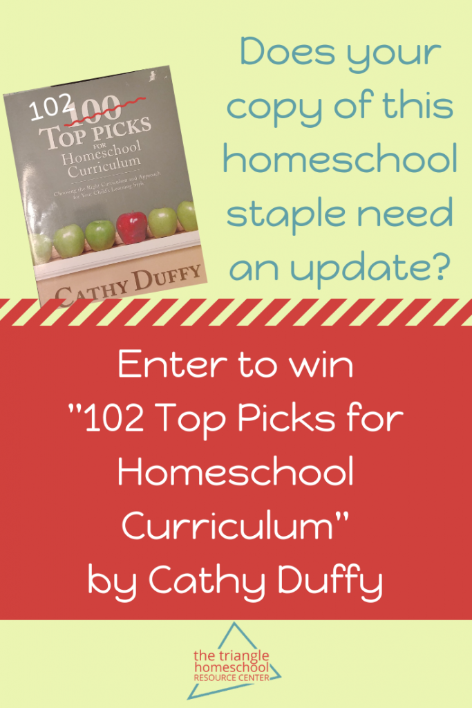 Enter the giveaway for 102 Top Picks for Homeschool Curriculum by Cathy Duffy