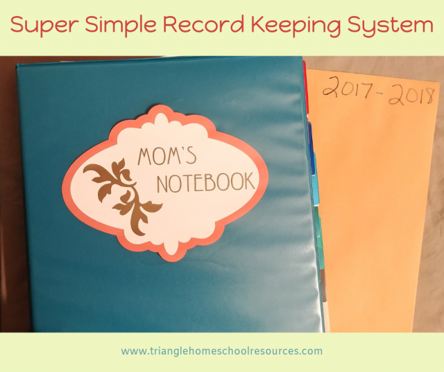 Notebook and envelope system for keeping homeschool records